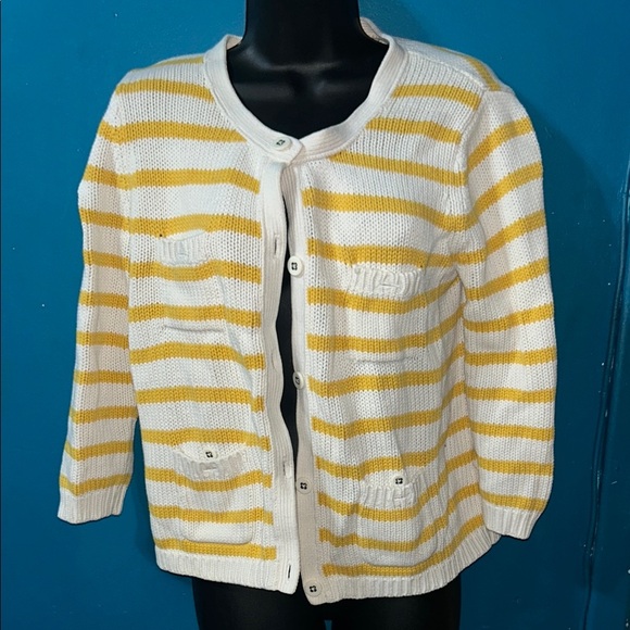 Old Navy Yellow and White Knit Cardigan Sweater - Picture 1 of 6